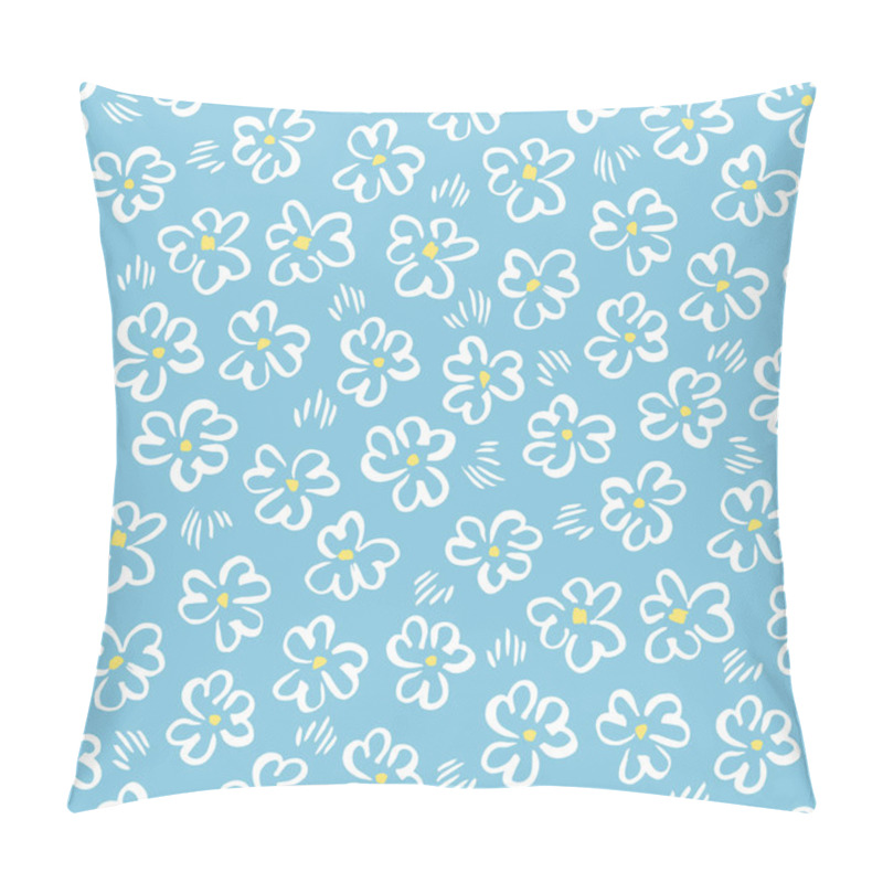 Personality  Cute White Abstract Hand-drawn Daisis On Blue Background Vector Seamless Pattern. Whimsical Easter Floral Print. Pillow Covers