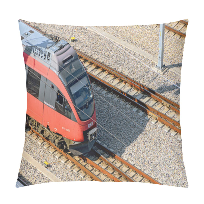 Personality  Bird's Eye View Onto An Electric Multiple Unit Of The Austrian Public Railways Of The Series Talent Approaching The Viennese Main Train Station, Austria Pillow Covers