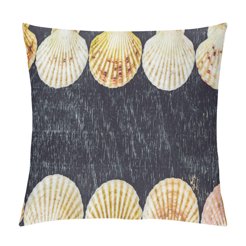 Personality  Background Of Shells Of Scallops On An Old Wooden Background. Sea Concept Pillow Covers