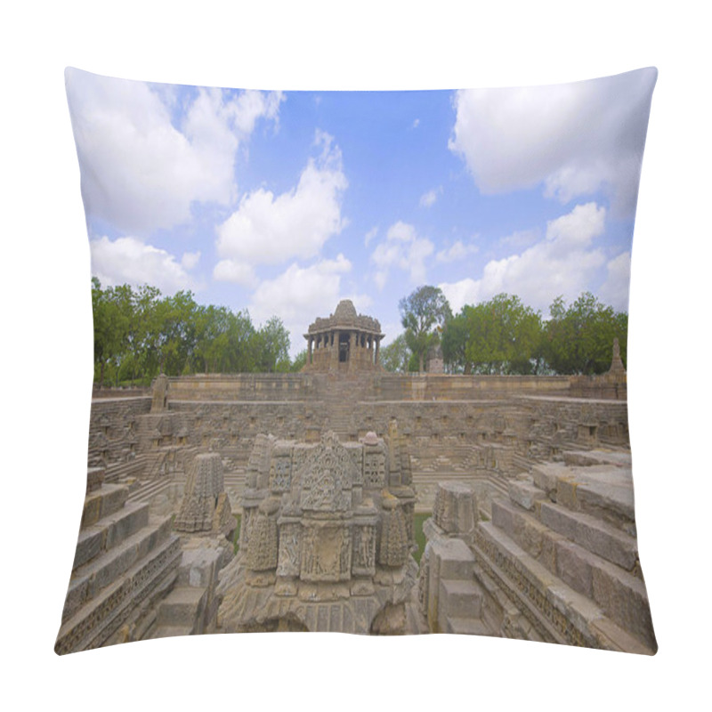 Personality  Outer View Of The Sun Temple On The Bank Of The River Pushpavati. Built In 1026 - 27 AD,  Modhera Village Of Mehsana District, Gujarat, India Pillow Covers