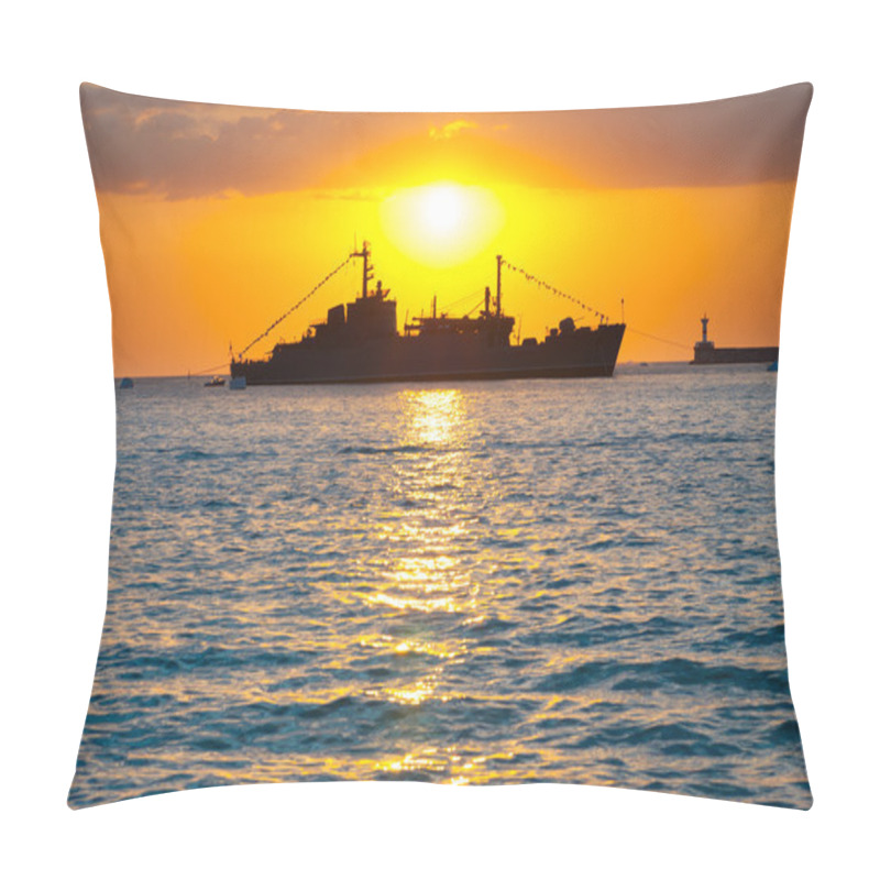 Personality  Silhouette Of Big Cargo Boat In The Port Pillow Covers