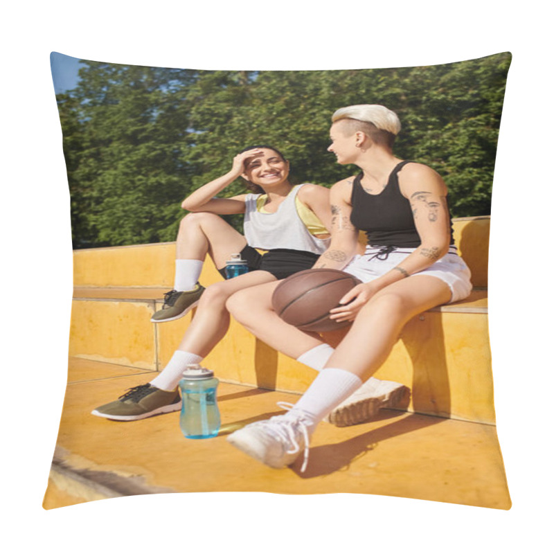 Personality  A Couple Enjoys A Peaceful Moment Sitting Together On A Set Of Steps Outdoors. Pillow Covers