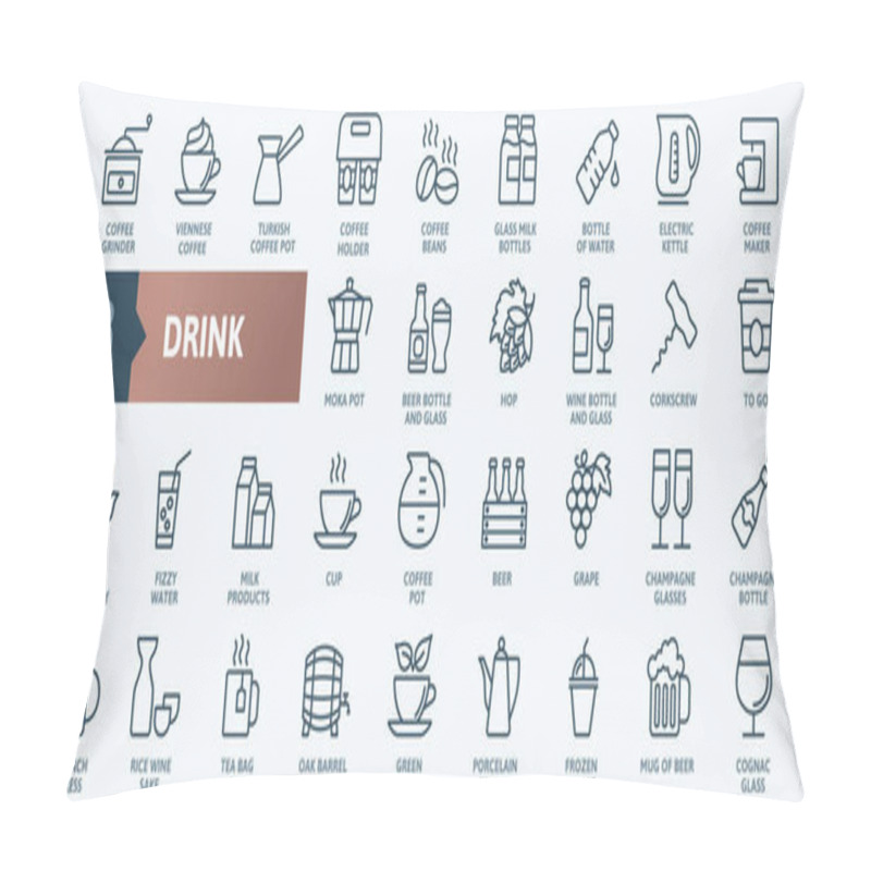 Personality  Drink - Thin Line Web Icon Set. Outline Icons Collection. Simple Vector Illustration. Pillow Covers