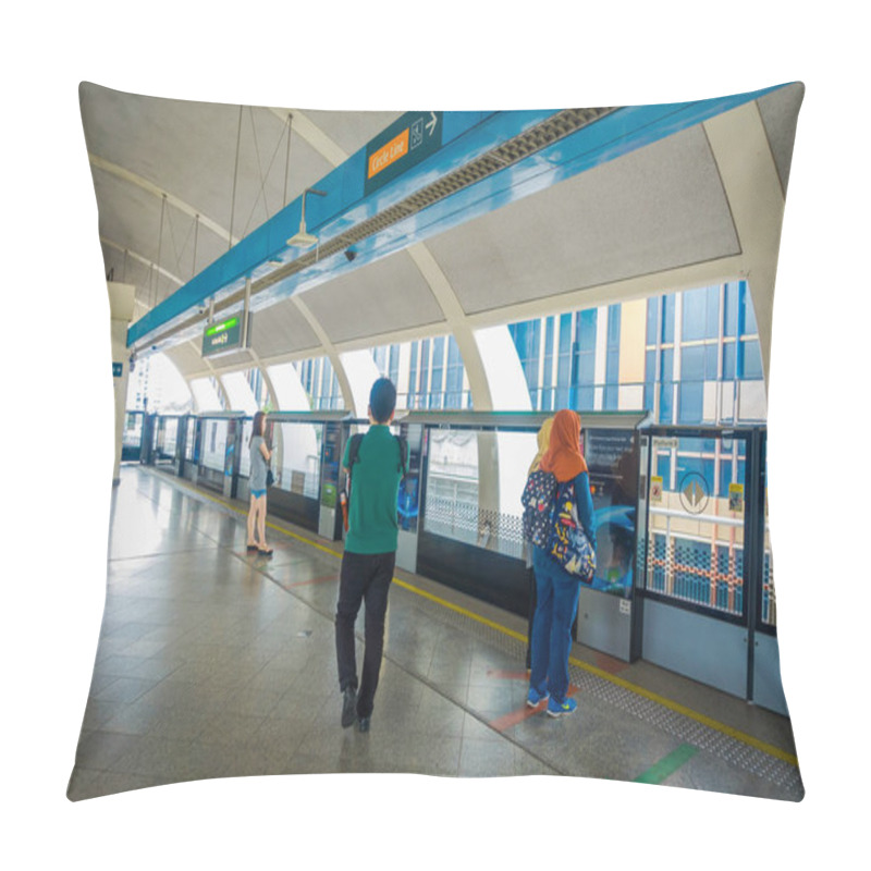 Personality  SINGAPORE, SINGAPORE - JANUARY 30, 2018: Unidentified People Waiting For The Train, Mass Rapid Transit MRT Train Through The City Centre. Opened In 1987 The MRT Has A Daily 2.8 Million Passengers Pillow Covers