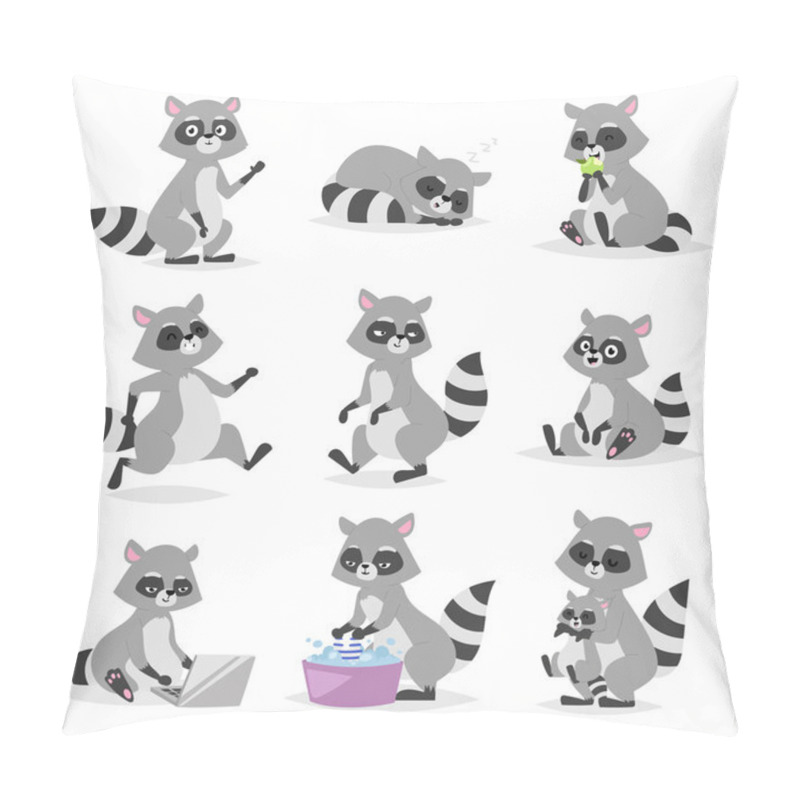 Personality  Cartoon Raccoon Vector Illustration. Pillow Covers