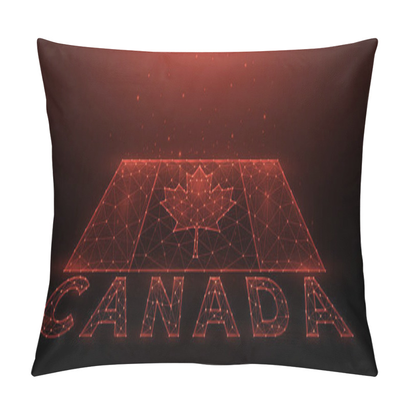 Personality  Polygonal Vector Illustration Of A Map Of Canada. Abstract Banner Or Template Made Of Dots And Lines On A Dark Red Background. Pillow Covers