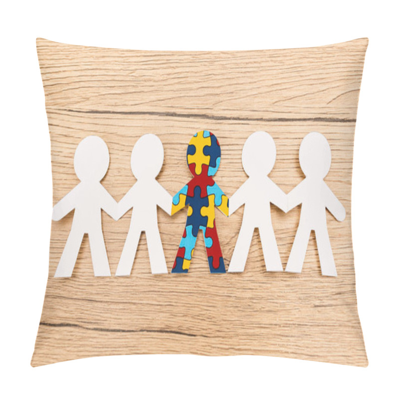 Personality  Top View Of Special Kid With Autism Among Another On Wooden Background Pillow Covers