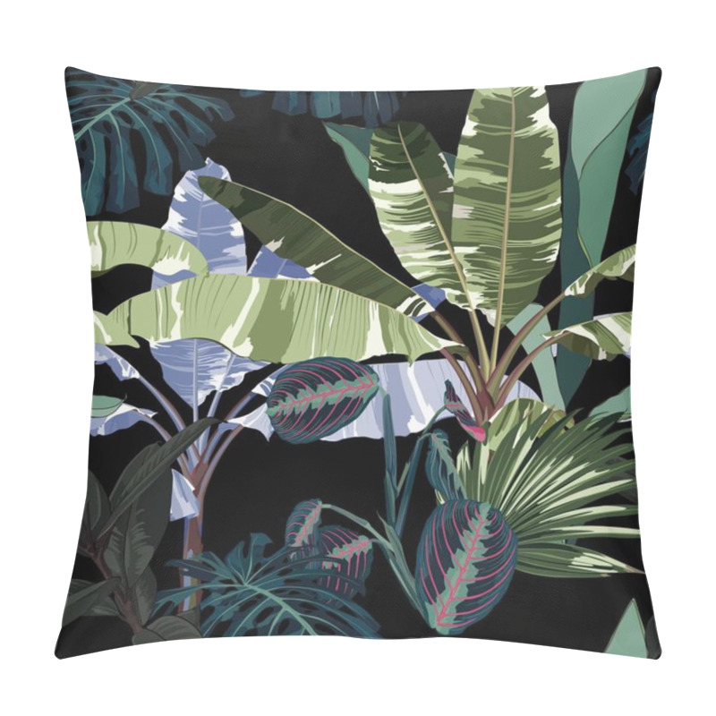 Personality  Tropical Palm Trees, Banana Tree And Exotic Plants Floral Seamless Pattern Background. Exotic Jungle Wallpaper. Pillow Covers