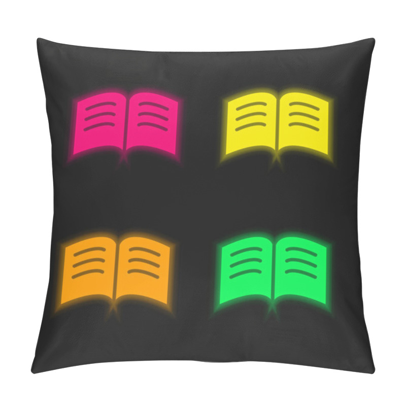 Personality  Book Of Black Pages With White Text Lines Opened In The Middle Four Color Glowing Neon Vector Icon Pillow Covers