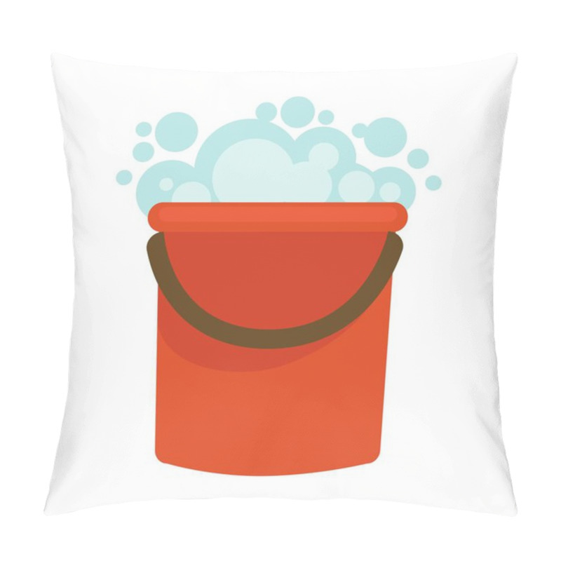 Personality  Water Bucket With Detergent Soap Foam Flat Icon. Vector Isolated Basin With Washing Liquid Bubbles For Home Clean Or House Cleaning Symbol Pillow Covers