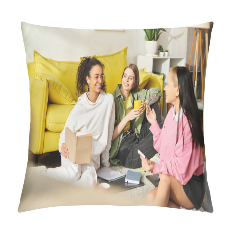 Personality  A Diverse Group Of Teenage Girls Engage In Deep Conversation While Sitting On A Cozy Couch At Home. Pillow Covers