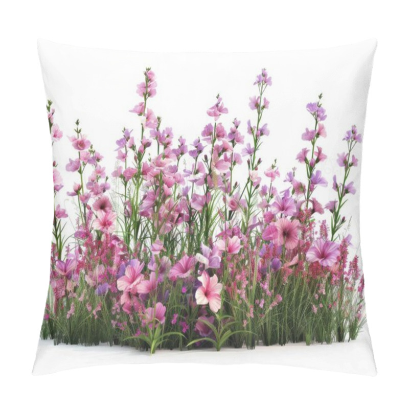 Personality  Vibrant Garden Of Pink And Purple Blossoms Flourishing With Lush Green Grass. Pillow Covers