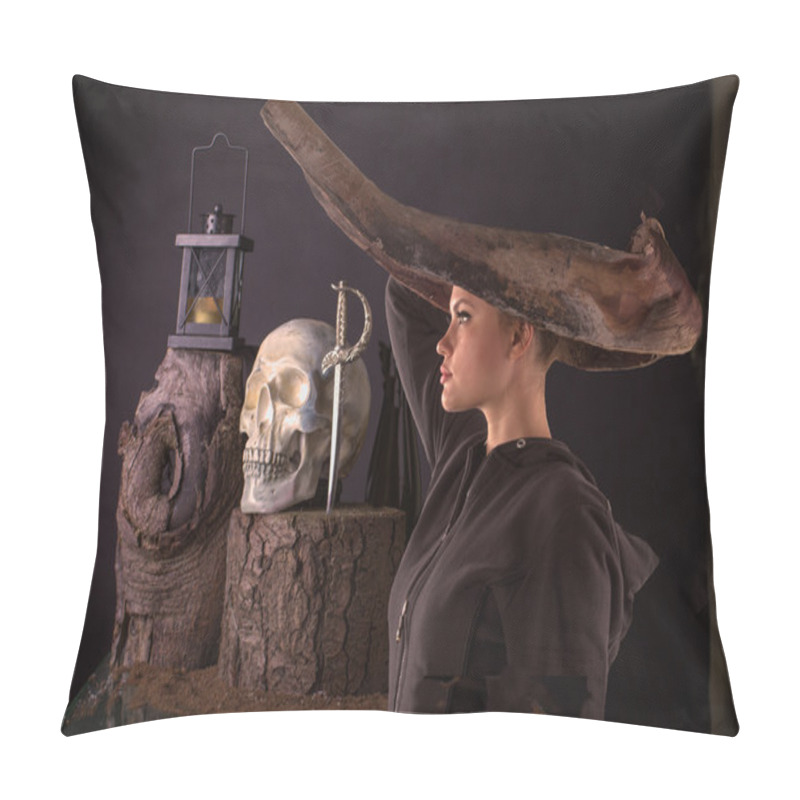 Personality  Magical Scene With Woman In Black Dress, Skull And Lamp Pillow Covers