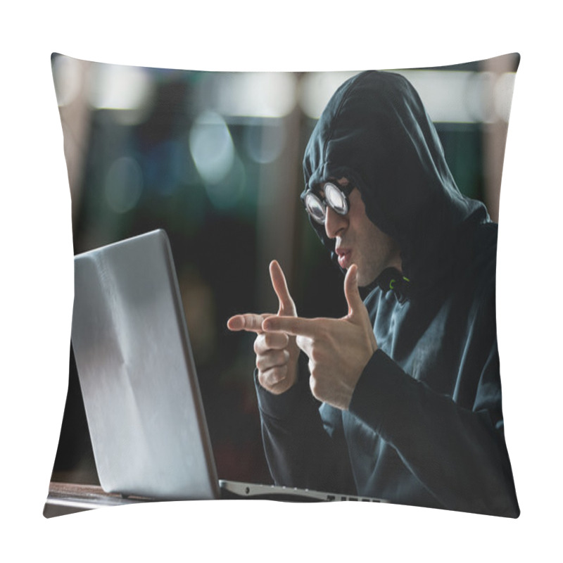 Personality  Hacker In Front Of Notebook Pillow Covers