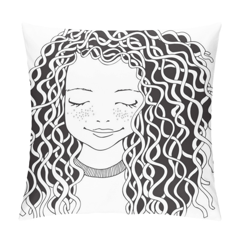 Personality  Baby Girl With Long Curly Hair Pillow Covers