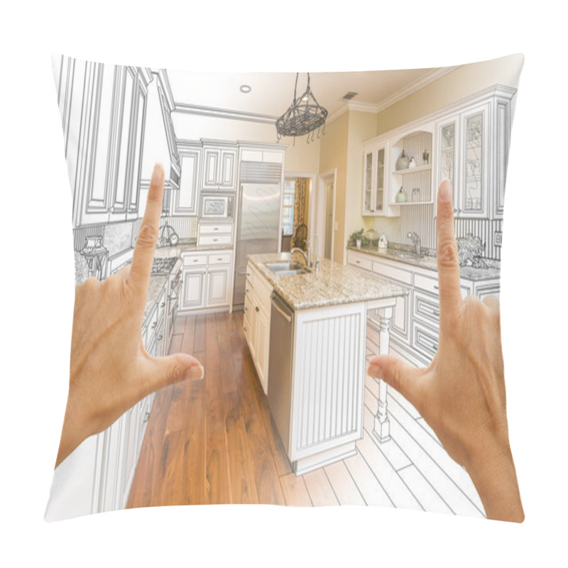 Personality  Hands Framing Gradated Custom Kitchen Design Drawing And Photo C Pillow Covers