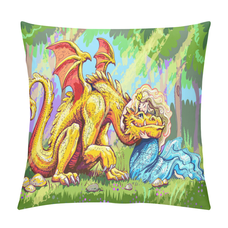 Personality  Fairytale. Princess Hugs Happy And Charmed Yellow Dragon Pillow Covers