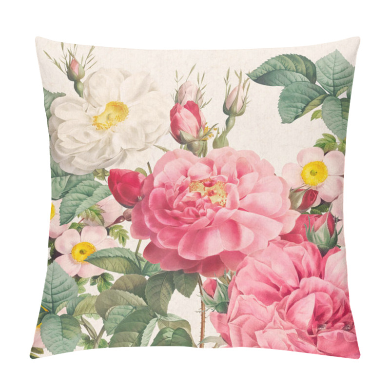 Personality  Rose Flowers . Floral Design In A Square Format. Digital Floral Watercolor Vibes On Textured Beige Background.  Rustic Charm With Lively Colors, Perfect For Cool Creative Projects. Pillow Covers