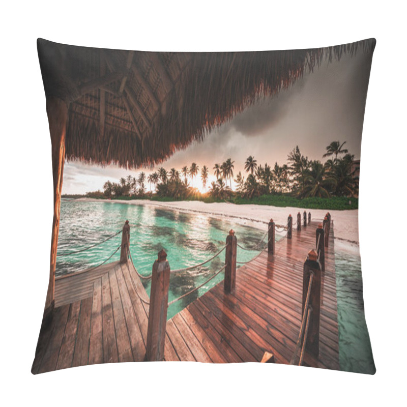 Personality  Beautiful View Toward Tropical Beach From Wooden Water Villa Pillow Covers