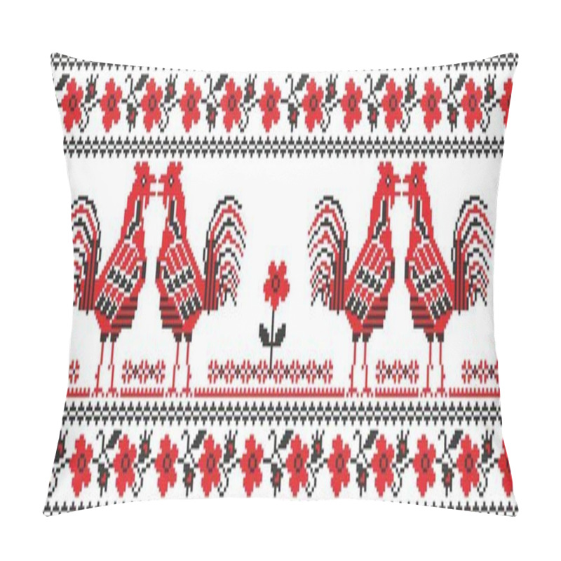 Personality  Vector Seamless Ukrainian National Pattern. Slavic Embroidery With Roosters And Flowers. Border, Border, Frame Pillow Covers