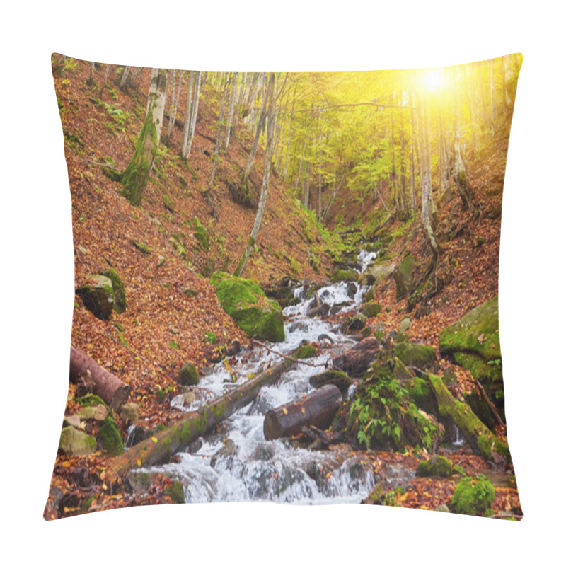 Personality  Embark On A Captivating Journey As A Serene River Gracefully Winds Its Way Through An Enchanting Autumn Forest. The Vibrant Colors Of The Foliage Create A Breathtaking Tapestry, While The Soothing Sound Of The Flowing Water Sets A Peaceful Ambiance. Pillow Covers