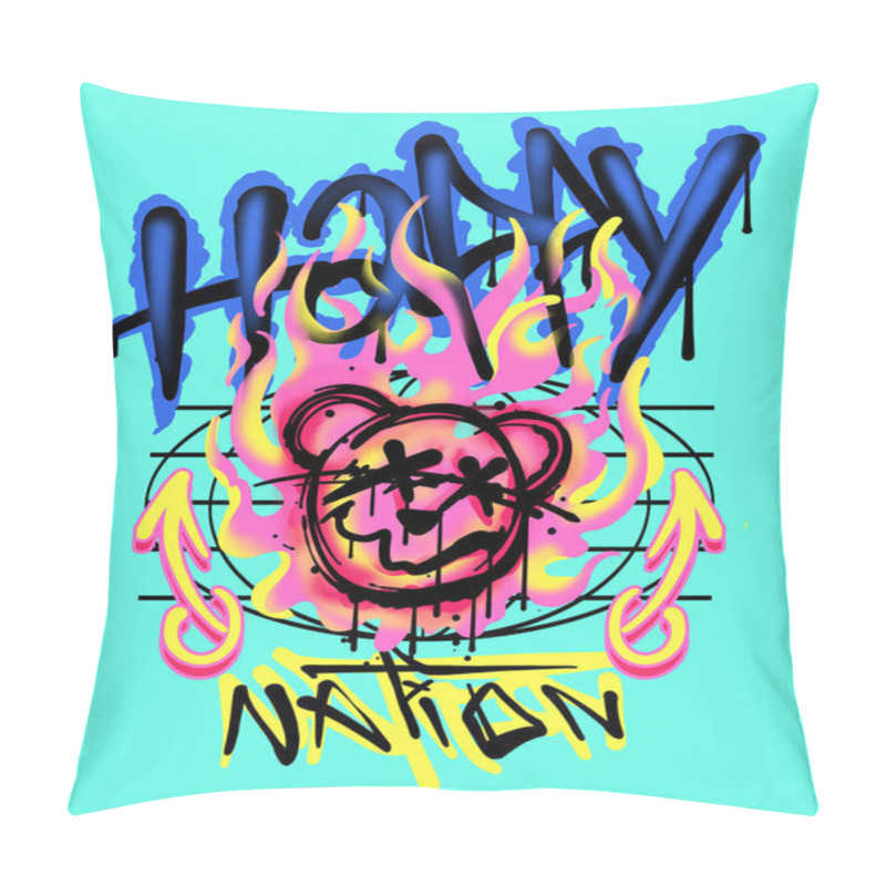 Personality  Teddy Bear Head Spray Paint Style With Graphic Elements And Custom Typographic Slogan Style Pillow Covers