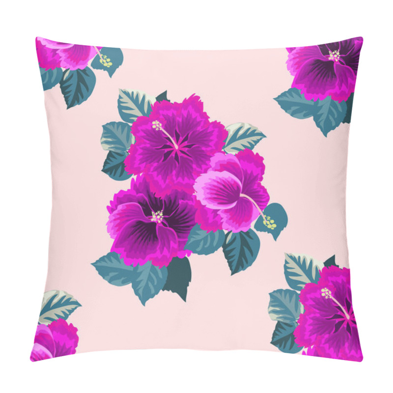 Personality  Seamless Gorgeous Pattern In Tropical Flowers Of Hibiscus. Floral Exotic Background For Textile, Wallpaper, Pattern Fills, Covers, Surface, Print, Gift Wrap, Scrapbooking, Decoupage. Pillow Covers