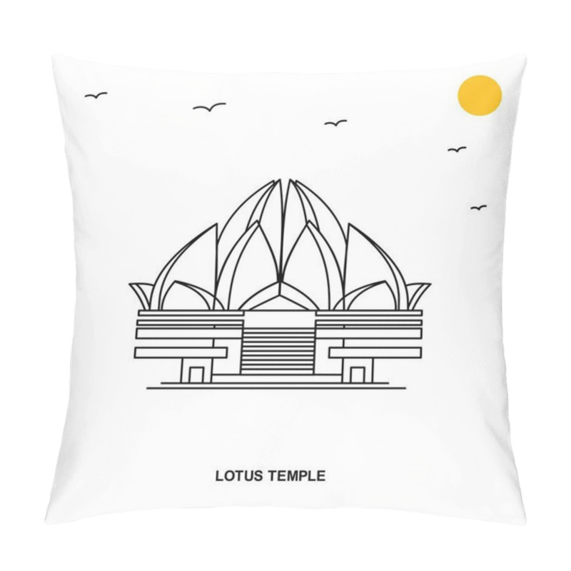 Personality  LOTUS TEMPLE Monument. World Travel Natural Illustration Background In Line Style Pillow Covers