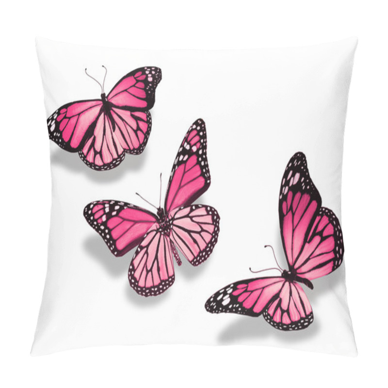 Personality  Three Pink Butterflies, Isolated On White Background Pillow Covers