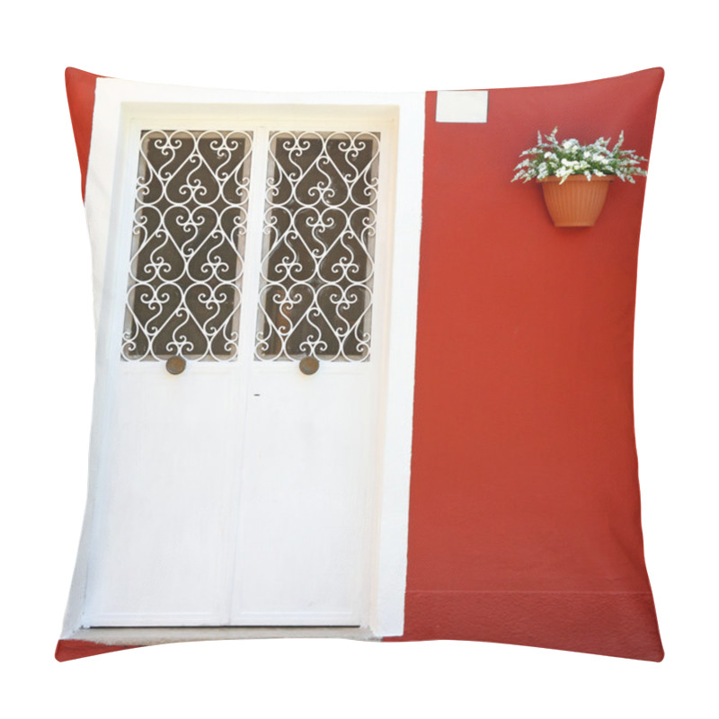 Personality  Ornamental White Double Door And Vivid Red Wall With Hanging Fl Pillow Covers