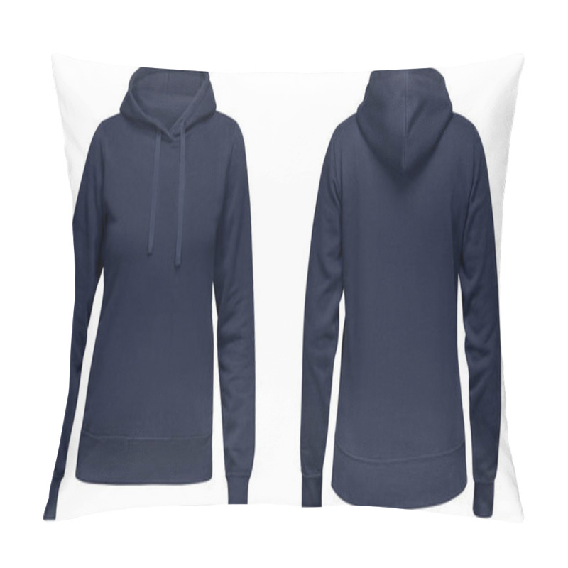 Personality  Blue Female Hoodie Sweatshirt With Long Sleeve, Women Hoody With Hood For Your Design Mockup For Print, Isolated On White Background. Template Sport Pullover Front And Back View Pillow Covers