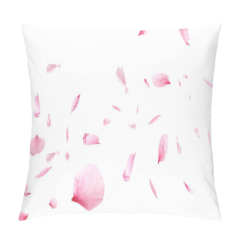 Personality  Beautiful Sakura Flower Petals Flying On White Background. Banner Design Pillow Covers