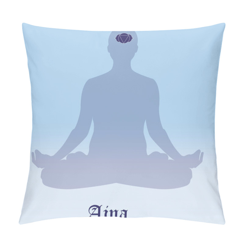 Personality  Ajna Chakra Symbol Raster Illustration. Silhouette Meditating. Practicing Yoga. Yoga Lotus Pose, Wellness Concept. Pillow Covers