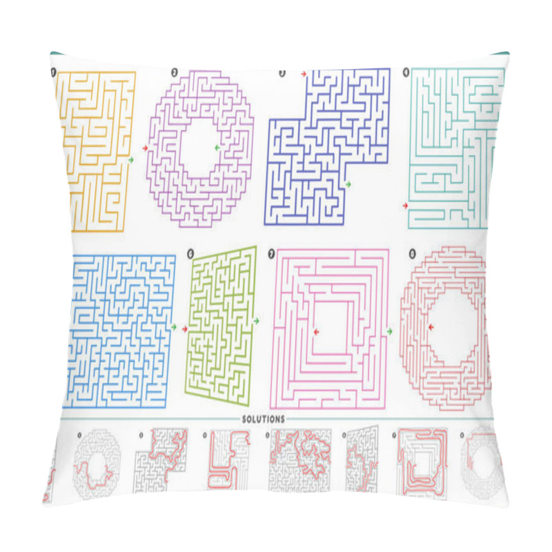 Personality  Illustration Of Maze Puzzle Activities Graphs Set With Solutions Pillow Covers