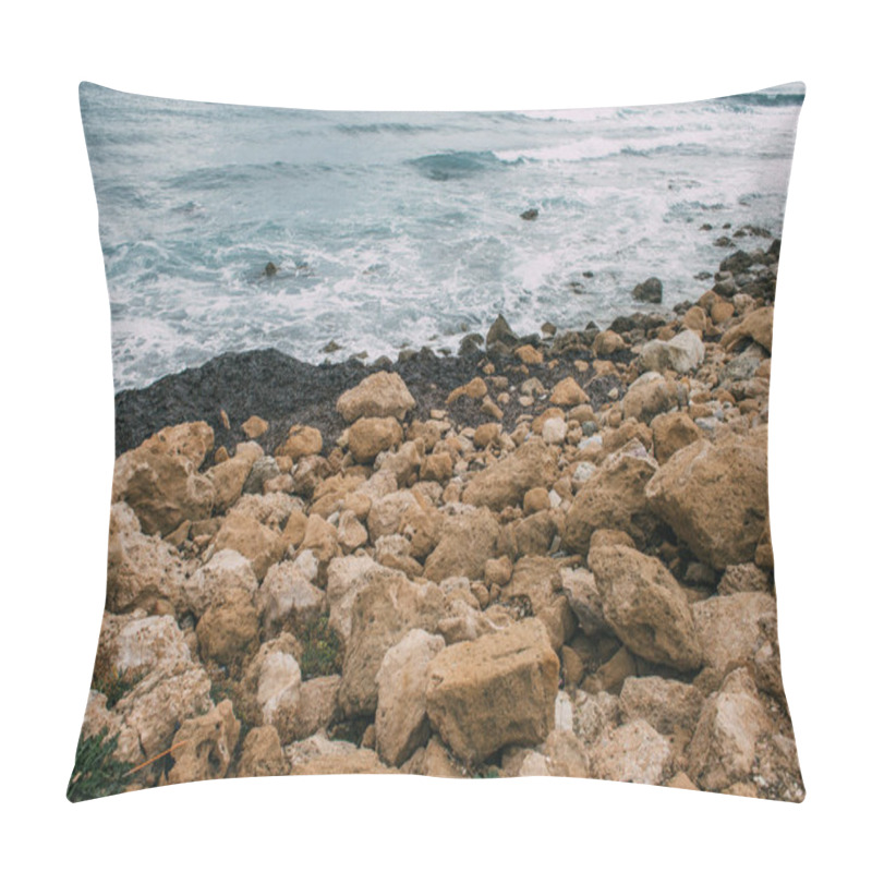 Personality  Coastline With Rocks Near Mediterranean Sea Pillow Covers