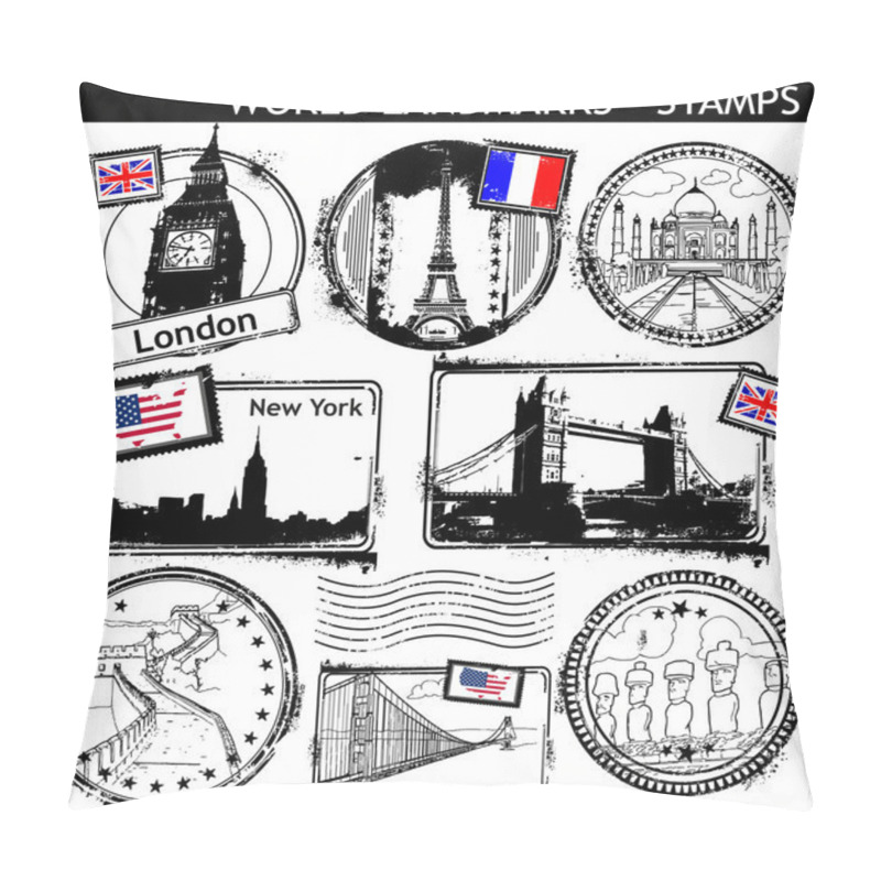 Personality  World Landmarks Stamps Pillow Covers