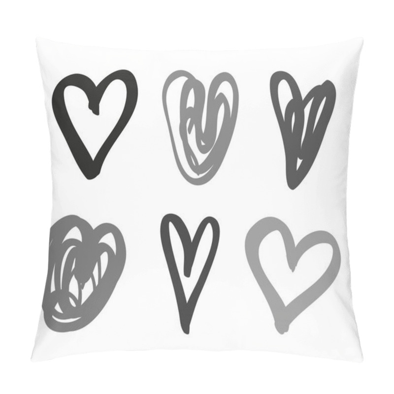 Personality  Hand Drawn Grunge Black Hearts On Isolated White Background. Black And White Illustration Pillow Covers