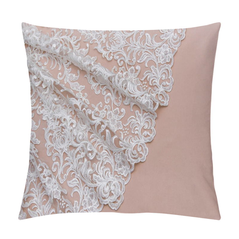 Personality  Texture Lace Fabric. Lace On White Background Studio. Thin Fabric Made Of Yarn Or Thread. A Background Image Of Ivory-colored Lace Cloth. White Lace On Beige Background. Pillow Covers