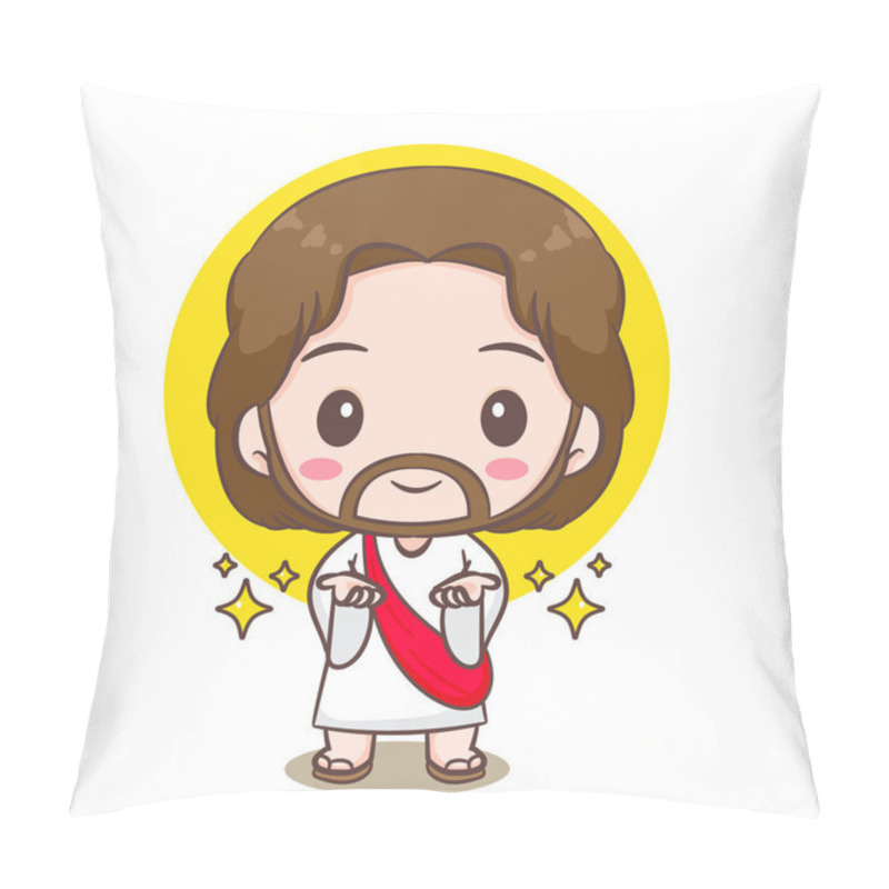 Personality  Cute Jesus Christ Cartoon Character. Christian Religion Concept Design. Hand Drawn Chibi Character Clip Art Sticker Isolated White Background. Vector Art Illustration Pillow Covers