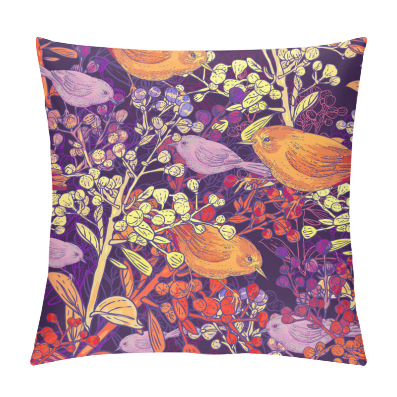 Personality  Seamless Background With Birds And Branches Pillow Covers