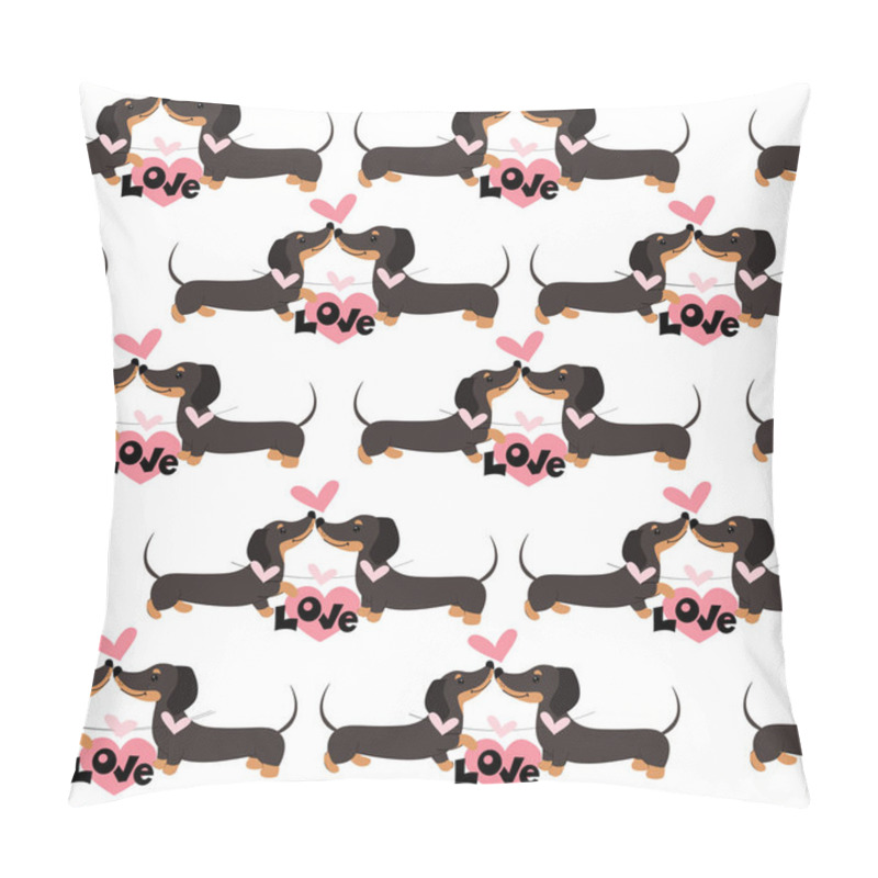 Personality  Dachshund Dogs  And Hearts Seamless Pattern On A White Background. Valentines Day. Vector Illustration Pillow Covers