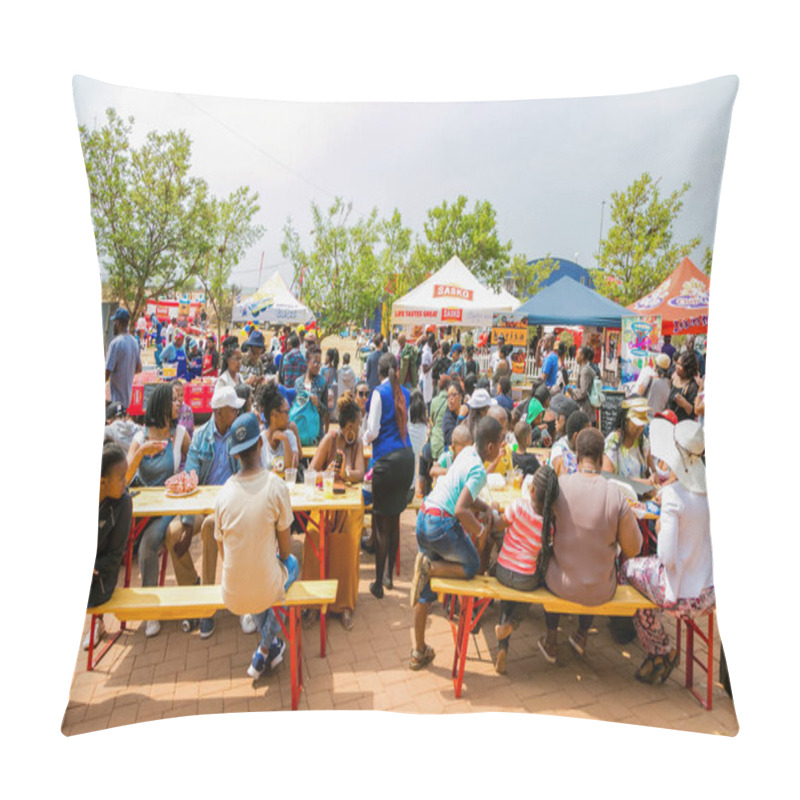 Personality  Soweto, South Africa - September 17, 2017: Diverse African People At A Bread Based Street Food Outdoor Festival Pillow Covers