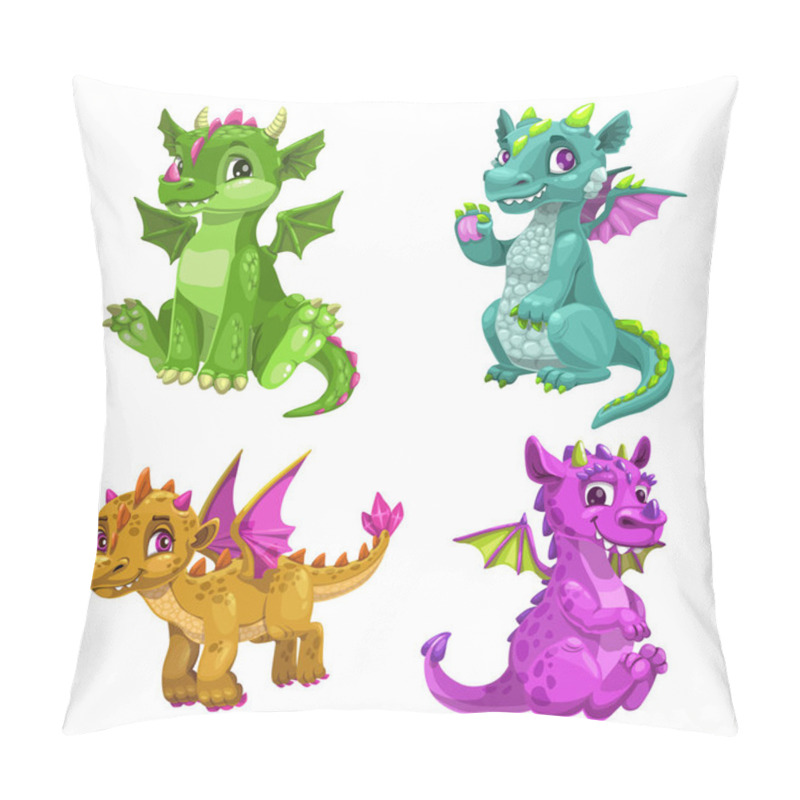 Personality  Little Cute Cartoon Baby Dragons Set. Vector. Pillow Covers