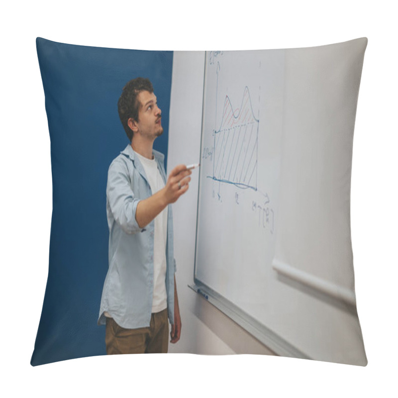 Personality  A Teacher Presents A Graph Analysis On A Whiteboard During A Classroom Session. Ideal For Education, Learning Environments, And Professional Training Visuals. Pillow Covers