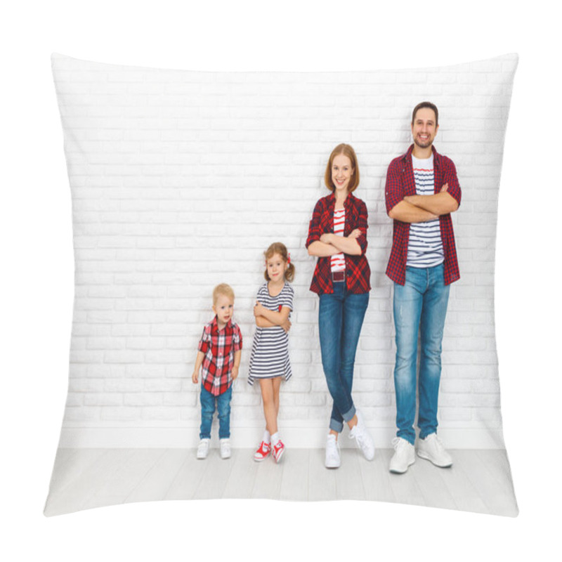 Personality  Happy Family Mother, Father, Son, Daughter On A White Blank Wall Pillow Covers