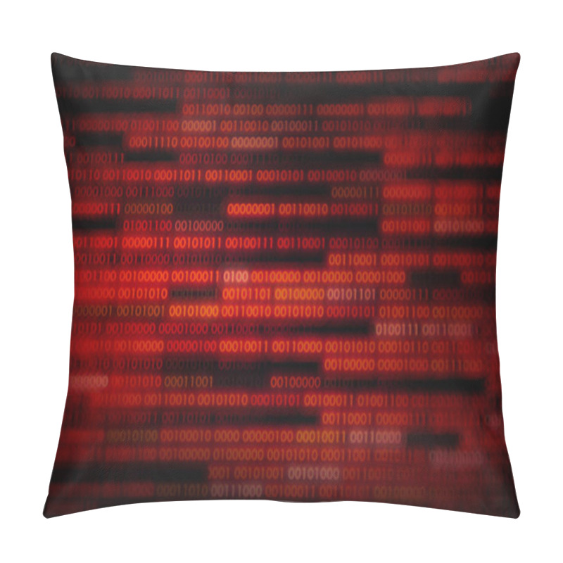 Personality  Corrupted Data. Red Binary Code With Missing Pieces. Computer Technology Problem Virus Error Darknet And Hacking Background. Computer Language Data Transfers.  Pillow Covers