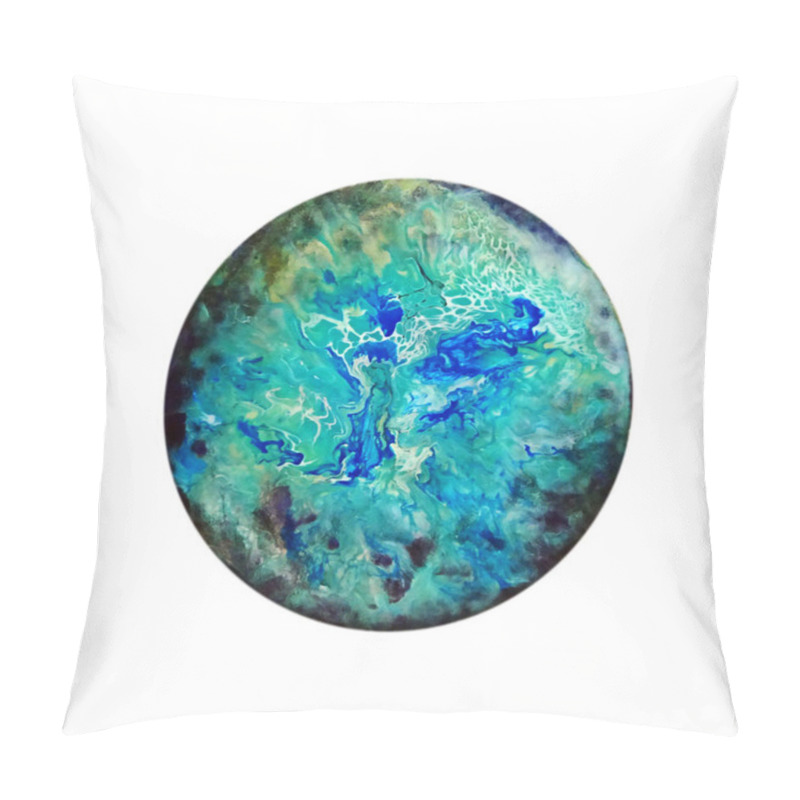 Personality  Planet Abstract Textural Liquid Fluid Acrylic Blue Turquoise Black Isolated On White Background. High Quality Illustration Pillow Covers