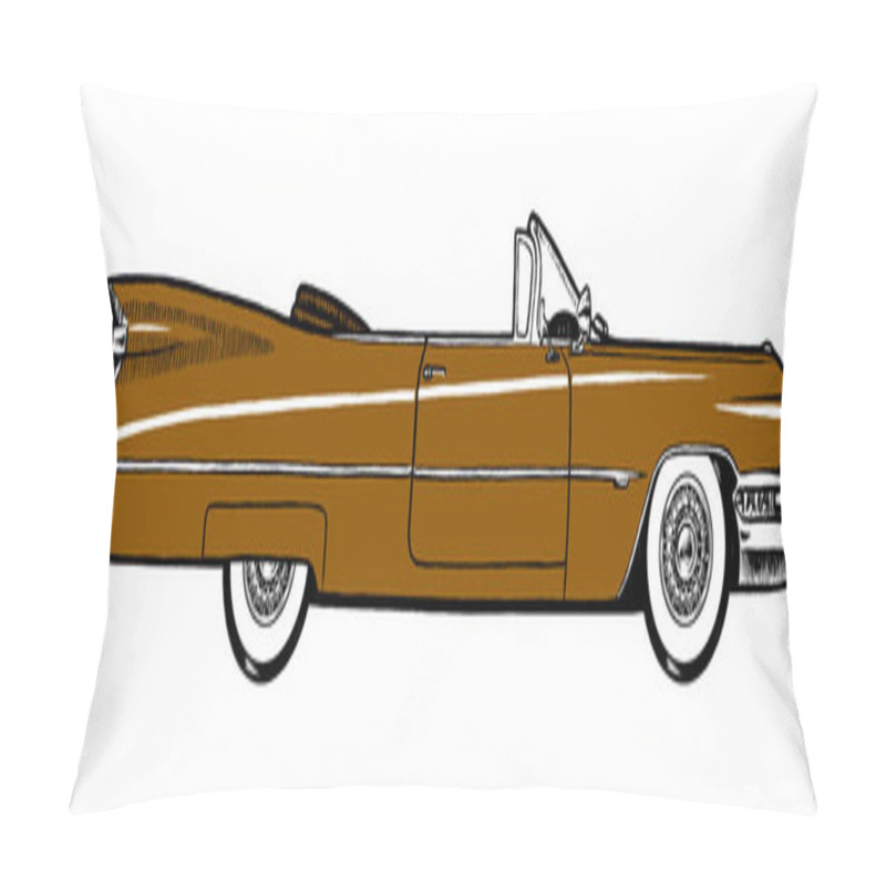 Personality  Brown Authentic 1959 Classic Retro Car Isolated On White Background. Digital Painting Cartoon Style Illustration. Pillow Covers