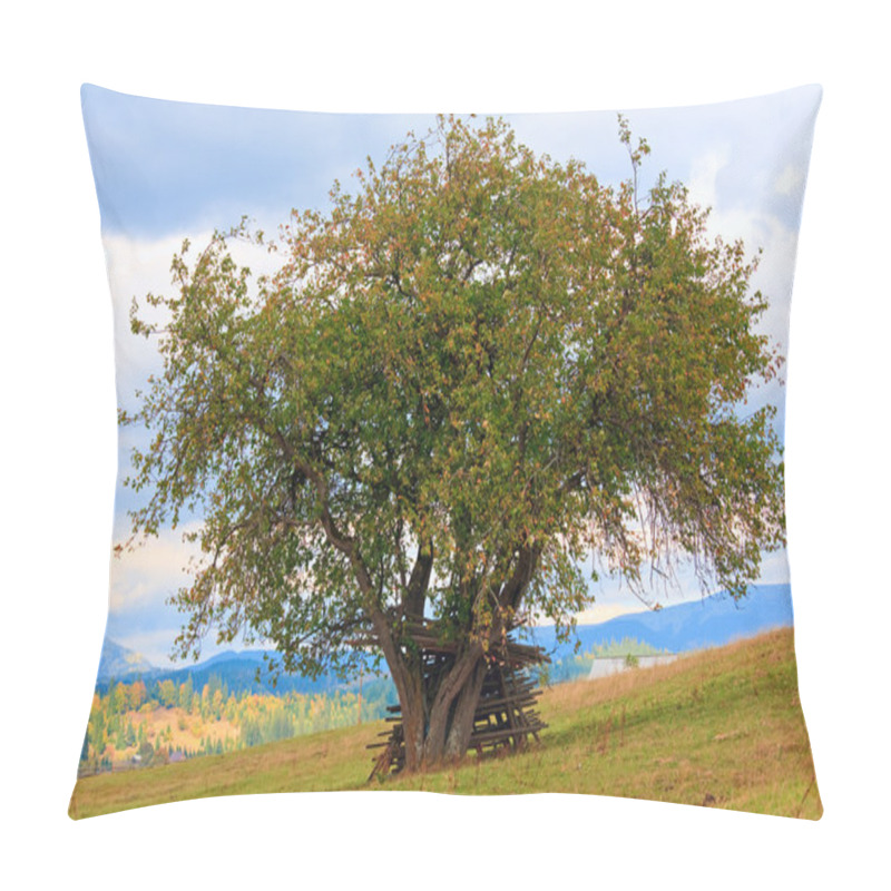 Personality  Bid Beautiful Autumn Tree And Small Mountain Village On Mountainside (Carpathian. Ukraine) Pillow Covers