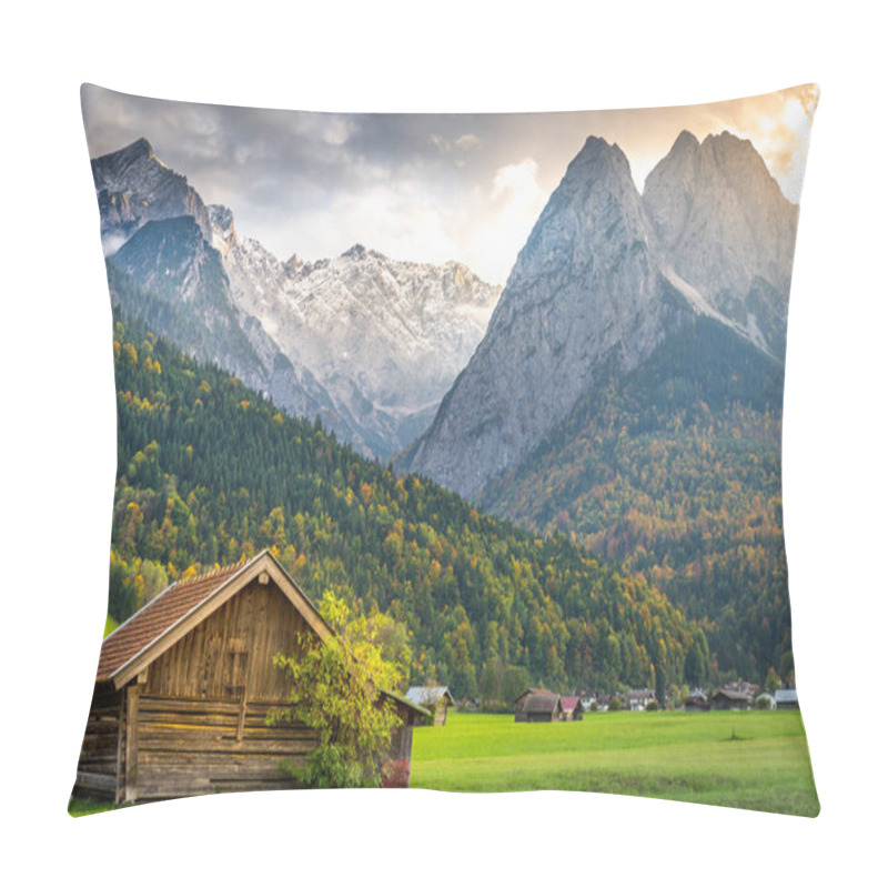 Personality  Bavarian Alps And Rustic Farm Barns, Garmisch Partenkirchen, Zugspitze Massif, Bavaria, Germany Pillow Covers